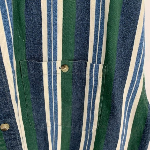Vintage 90s 44 Blue Long Sleeve Vertical Stripe Button Up Shirt Mens XL Green - Picture 4 of 6